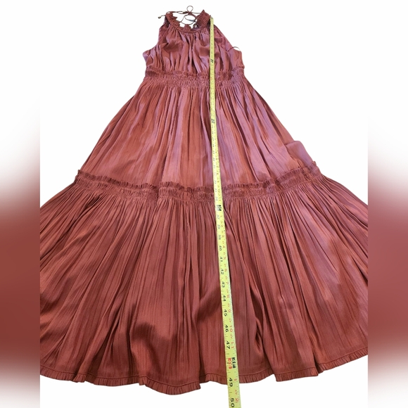 Anthropologie Tiered Halter Midi Dress Smocke Pleated Ruffled Copper Brown  Sz 6 - mordernwear.com